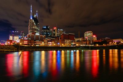 reflection of the lights of the Nashville skyline in the river