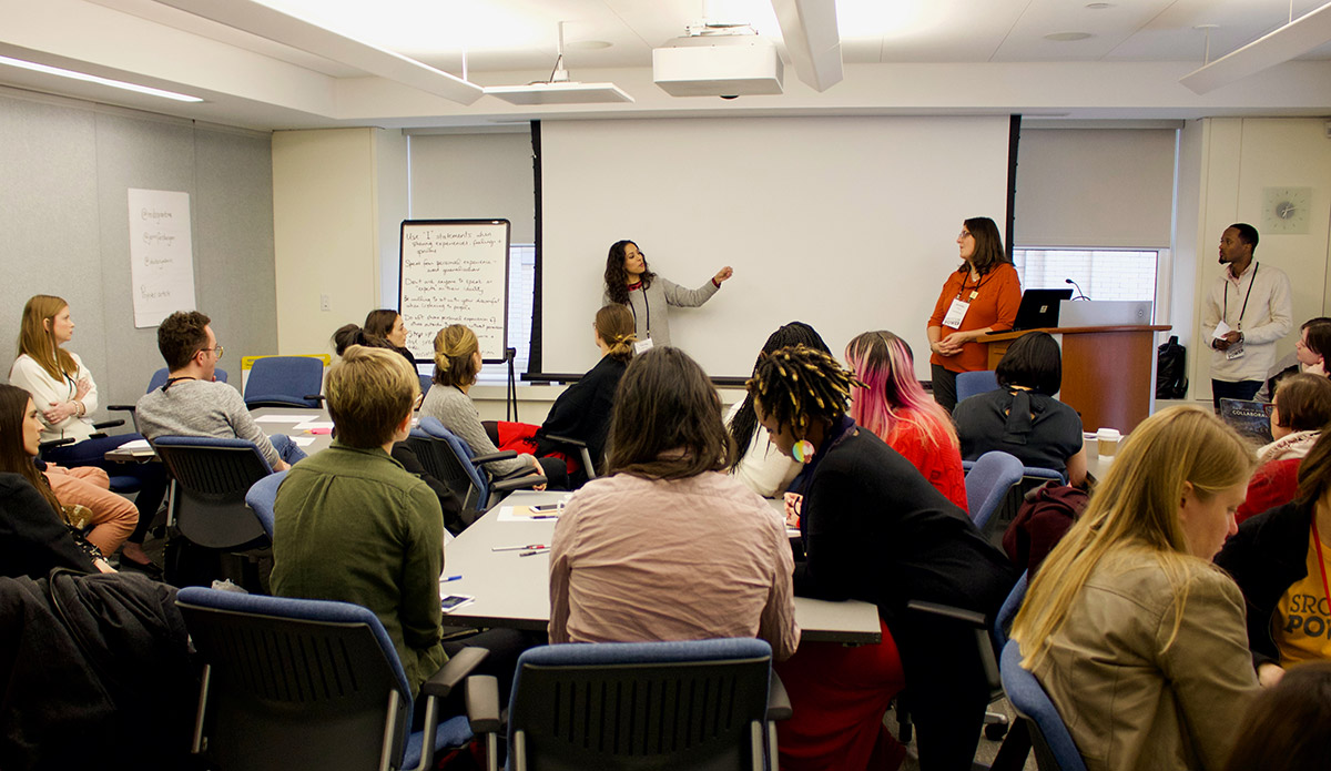 Facilitators and session participants work together and learn from each other.