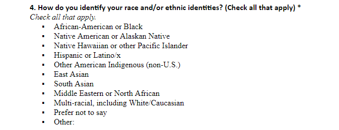 Race/ethnic diversity question from survey